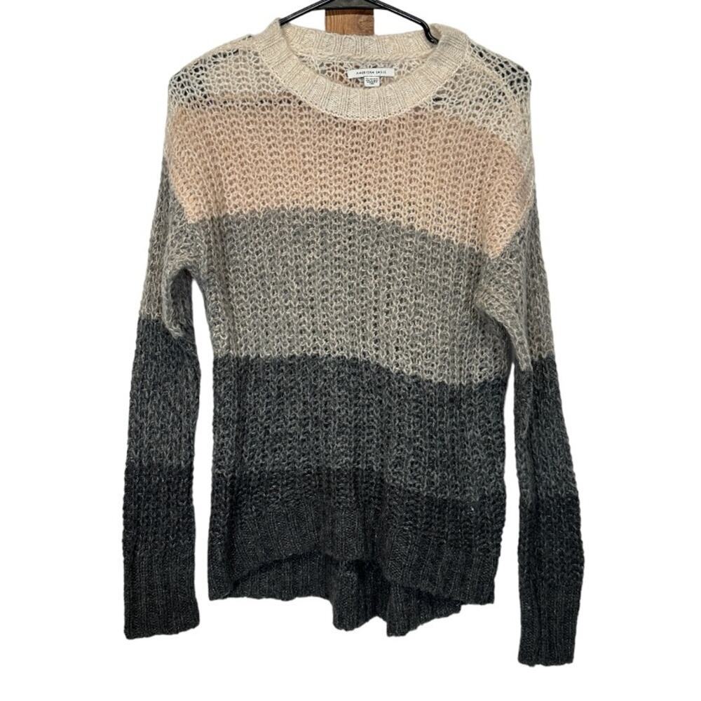American Eagle‎ Wool Blend Cream & Gray Ombre Open Knit Sweater Size XS